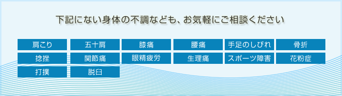 下記にない身体の不調などもお気軽にご相談ください。